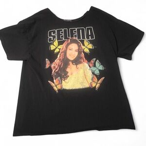 Women's Black Graphic Tee with Butterfly Design